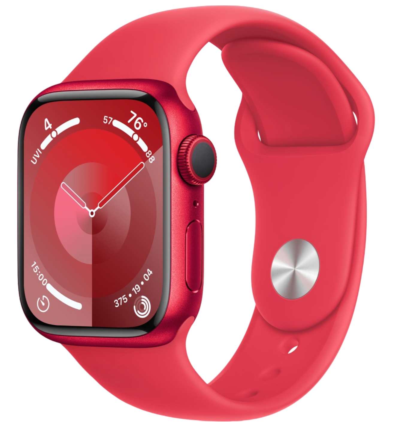 Apple Watch Series 9, 45 мм, корпус из алюминия красного цвета, спортивный ремешок красного цвета S/M (MRXJ3)