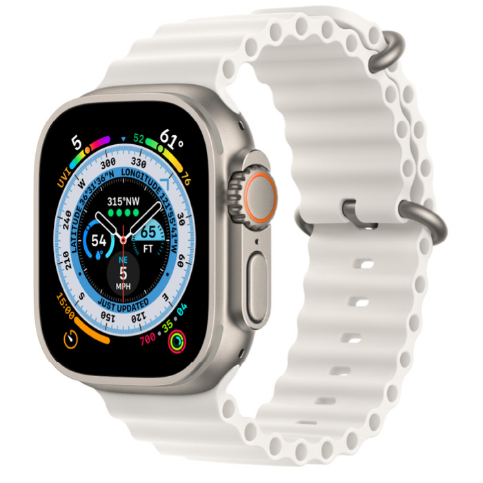 Apple Watch Ultra GPS, 49 мм, корпус из титана, ремешок Ocean белого цвета (MNHF3/MNH83)