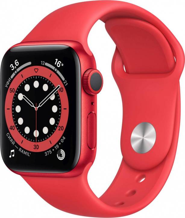 Apple Watch Series 6, 44 мм, корпус из алюминия цвета (PRODUCT) RED, спортивный ремешок красного цвета (M00M3/M09C3)