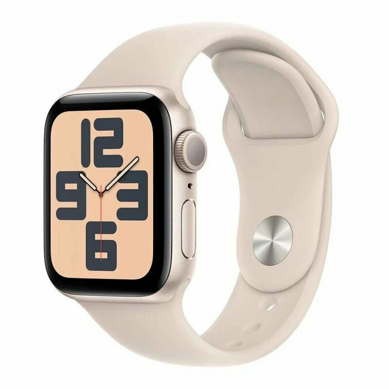 Apple Watch SE 2023, 44 мм, корпус из алюминия цвета «сияющая звезда», спортивный ремешок цвета «сияющая звезда» M/L (MRE53)