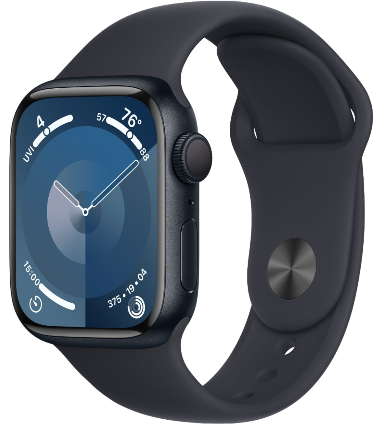 Apple Watch Series 9, 41 мм, корпус из алюминия цвета «темная ночь», спортивный ремешок «темная ночь» S/M (MR8W3)