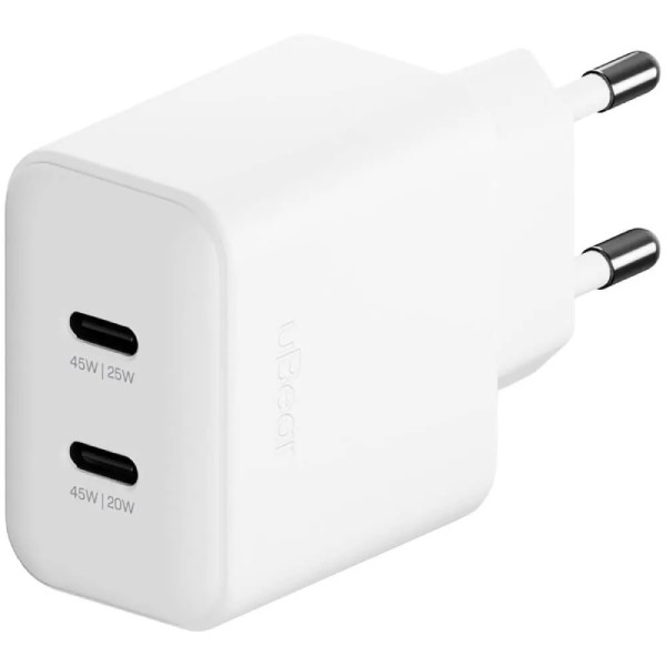 Сетевое зарядное устройство uBer Motion 45W (2 ports USB-C) Wall charger, белый