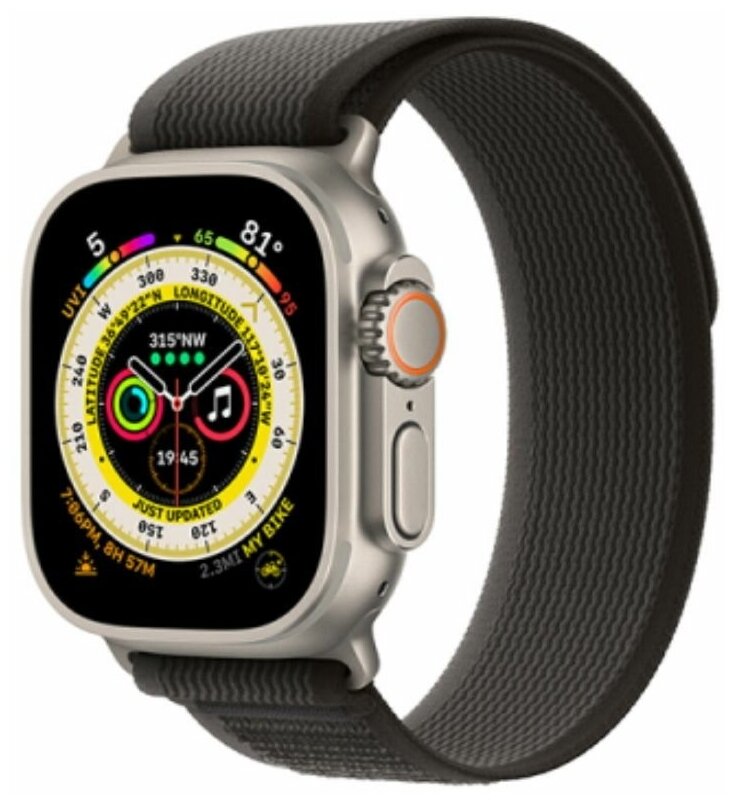 Apple Watch Ultra 2 GPS, 49 мм, корпус из титана, ремешок Trail зеленый/черного цвета M/L (MRF43)