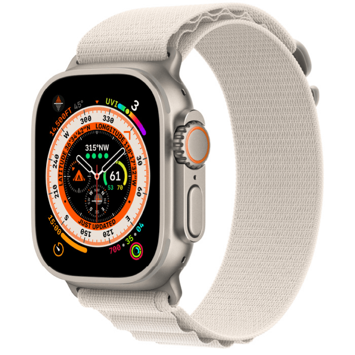 Apple Watch Ultra GPS, 49 мм, корпус из титана, ремешок Alpine цвета «сияющая звезда» M (MQFQ3/MQEY3/MQF03/MQFR3)