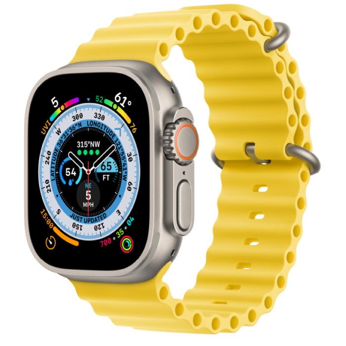 Apple Watch Ultra GPS, 49 мм, корпус из титана, ремешок Ocean желтого цвета (MNHN3/MNH93/MQF23)
