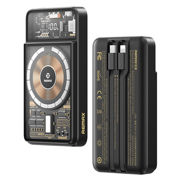 Внешний аккумулятор REMAX RPP-580 walking phantom 20W+22.5W cabled magnetic wireless charging power bank 10000mAh black