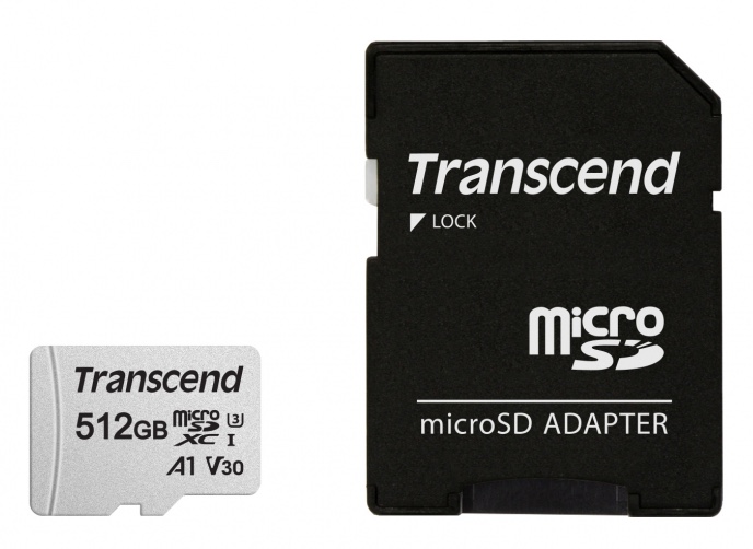 Карта памяти MicroSDXC Transcend 512GB 300S UHS-I U3 V30 A1 +SD адаптер