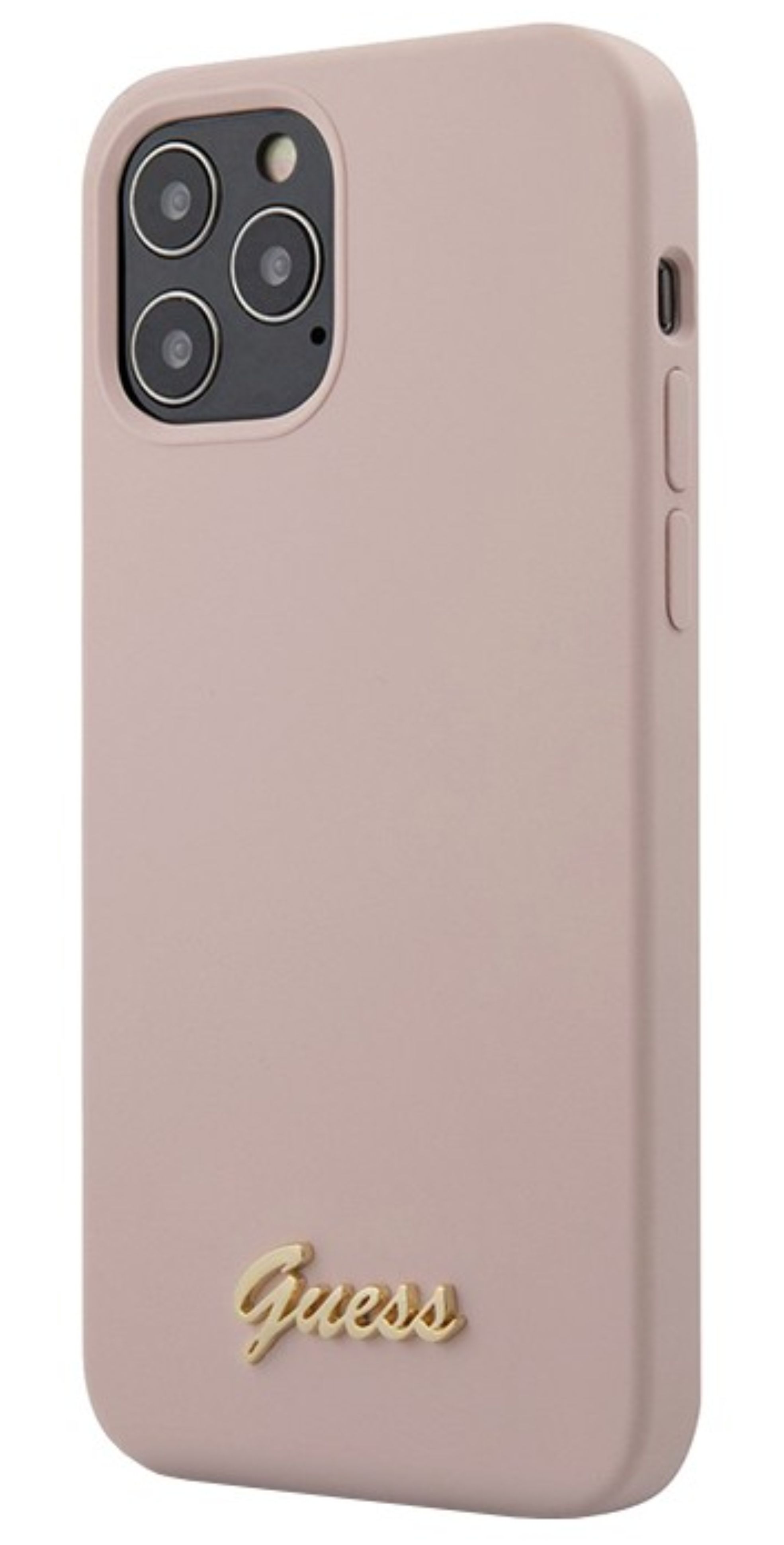Чехол Guess для iPhone 12 Pro Max Liquid Silicone Gold metal Logo Hard Pink
