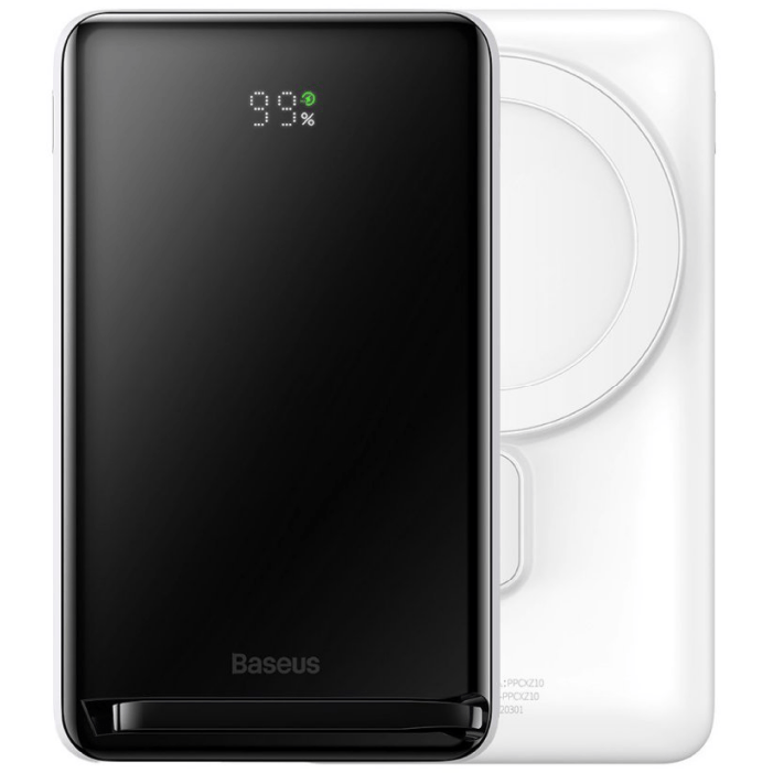 Внешний аккумулятор Baseus Magnetic Bracket Wireless Fast Charge Power Bank 10000mAh 20W White (With Baseus Xiaobai series fast charging Cable Type-C to TypeC 60W(20V/3A) 50 cm, white)