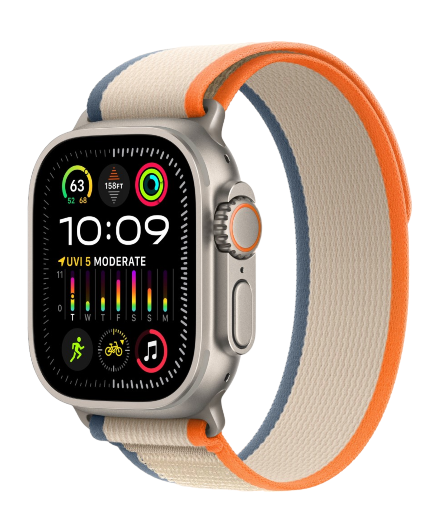 Apple Watch Ultra 2 GPS, 49 мм, корпус из титана, ремешок Trail оранжевого/бежевого цвета (MRF13)