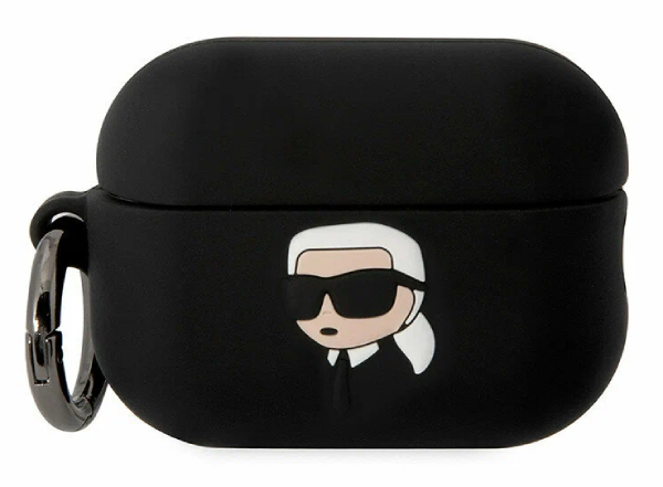 Чехол Lagerfeld для Airpods 2  Silicone case with ring NFT 3D Karl, черный