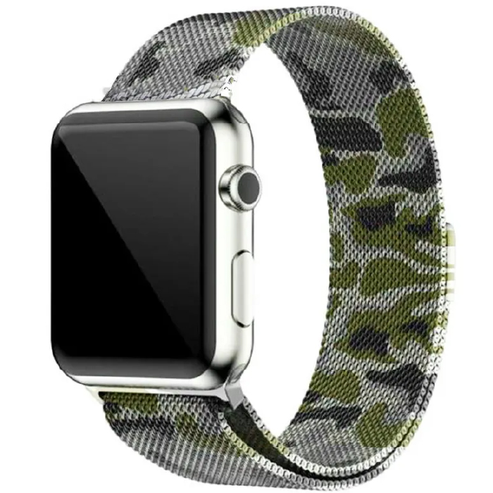 Ремешок Milanese для Apple Watch 42/44/45/49мм, черно-зеленый