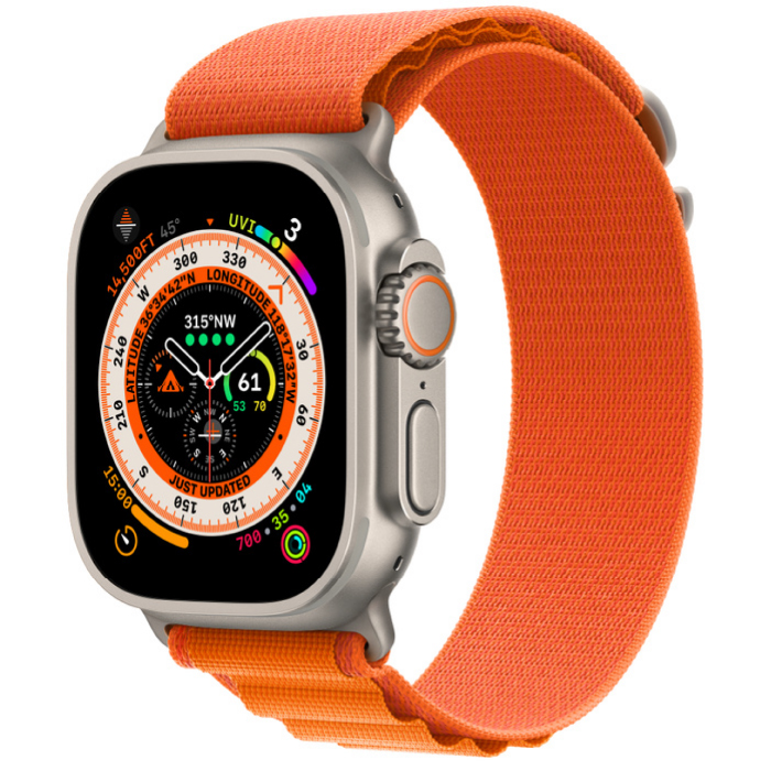 Apple Watch Ultra GPS, 49 мм,(MQFJ3/MQEU3) корпус из титана, ремешок Alpine оранжевого цвета, M/L