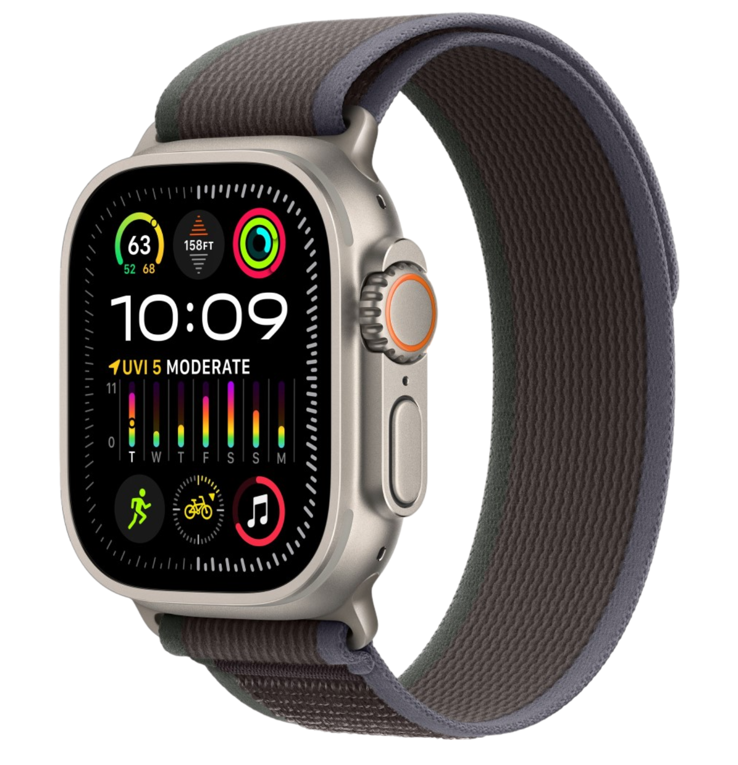 Apple Watch Ultra 2 GPS, 49 мм, корпус из титана, ремешок Trail синего/черного цвета (MRF63) M\L