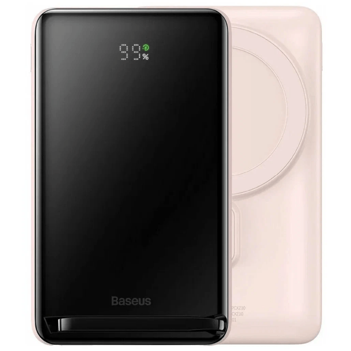 Внешний аккумулятор Baseus Magnetic Bracket Wireless Fast Charge Power Bank 10000mAh 20W Pink (With Baseus Xiaobai series fast charging Cable Type-C to TypeC 60W(20V/3A) 50 cm, white)
