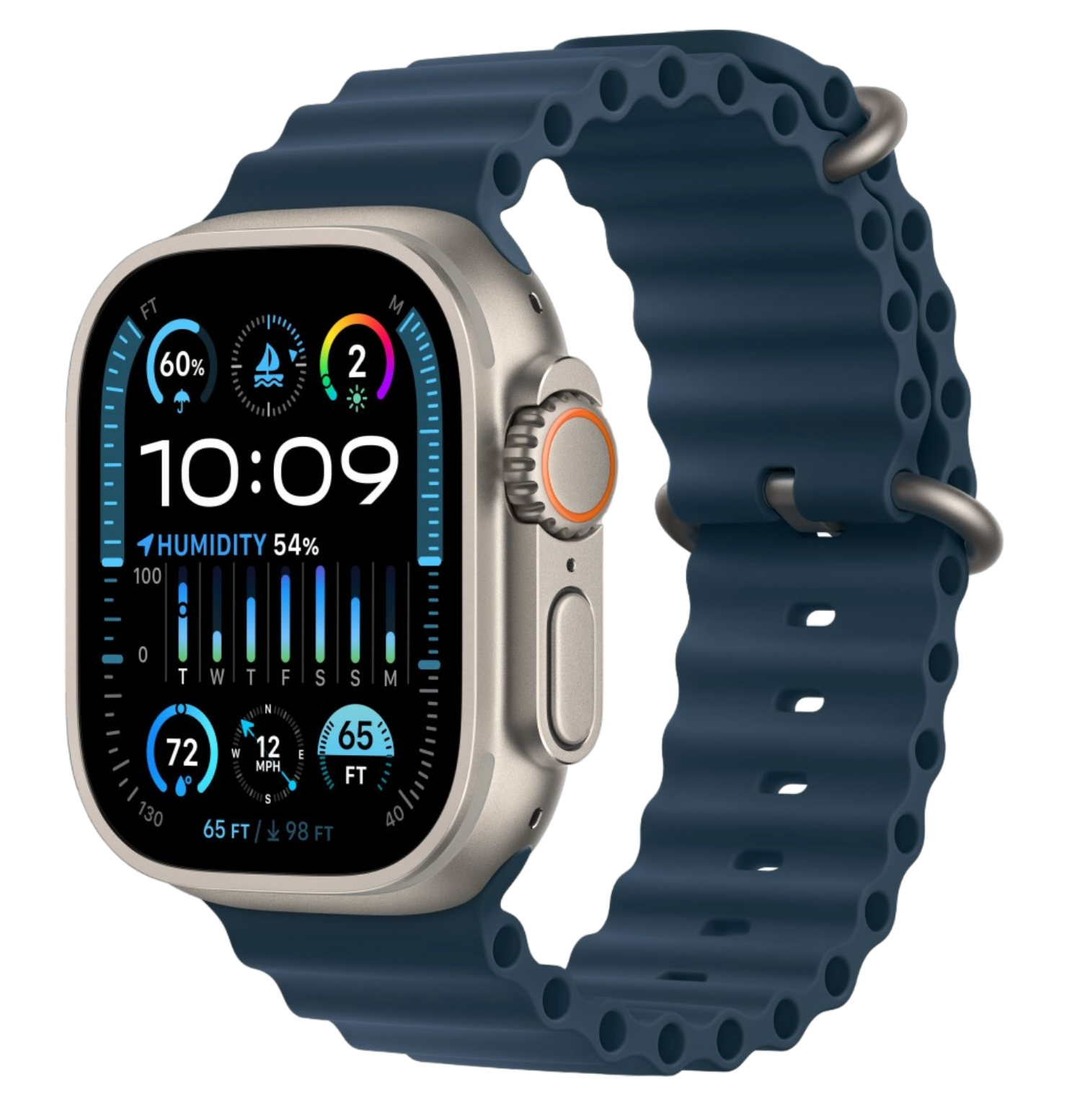 Apple Watch Ultra 2 GPS, 49 мм, корпус из титана, ремешок Ocean синего цвета (MREG3/MRF73)