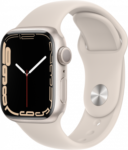 Apple Watch Series 7, 45 мм, (MKN63) корпус из алюминия цвета «сияющая звезда», спортивный ремешок «сияющая звезда»