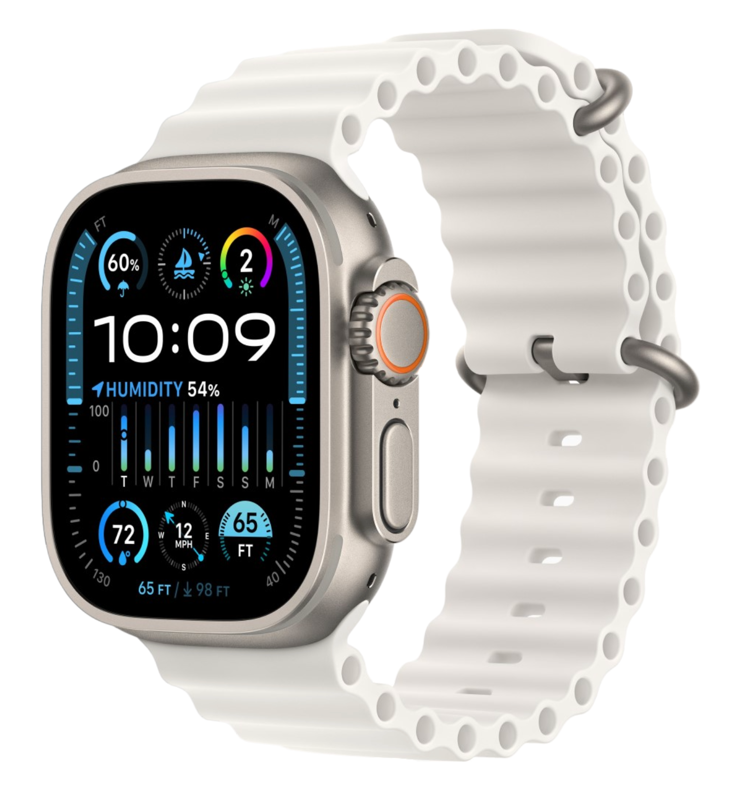 Apple Watch Ultra 2 GPS, 49 мм, корпус из титана, ремешок Ocean белого цвета (MREJ3)
