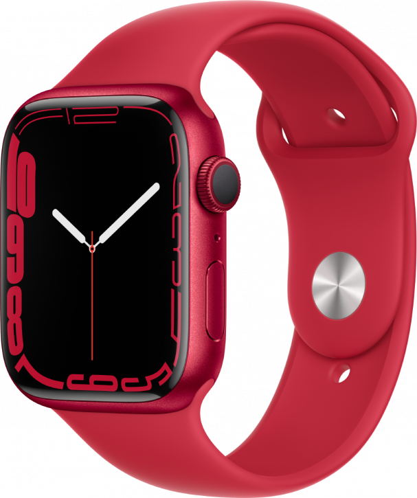 Apple Watch Series 7, 45 мм, (MKN93) корпус из алюминия цвета (PRODUCT) RED, спортивный ремешок красного цвета