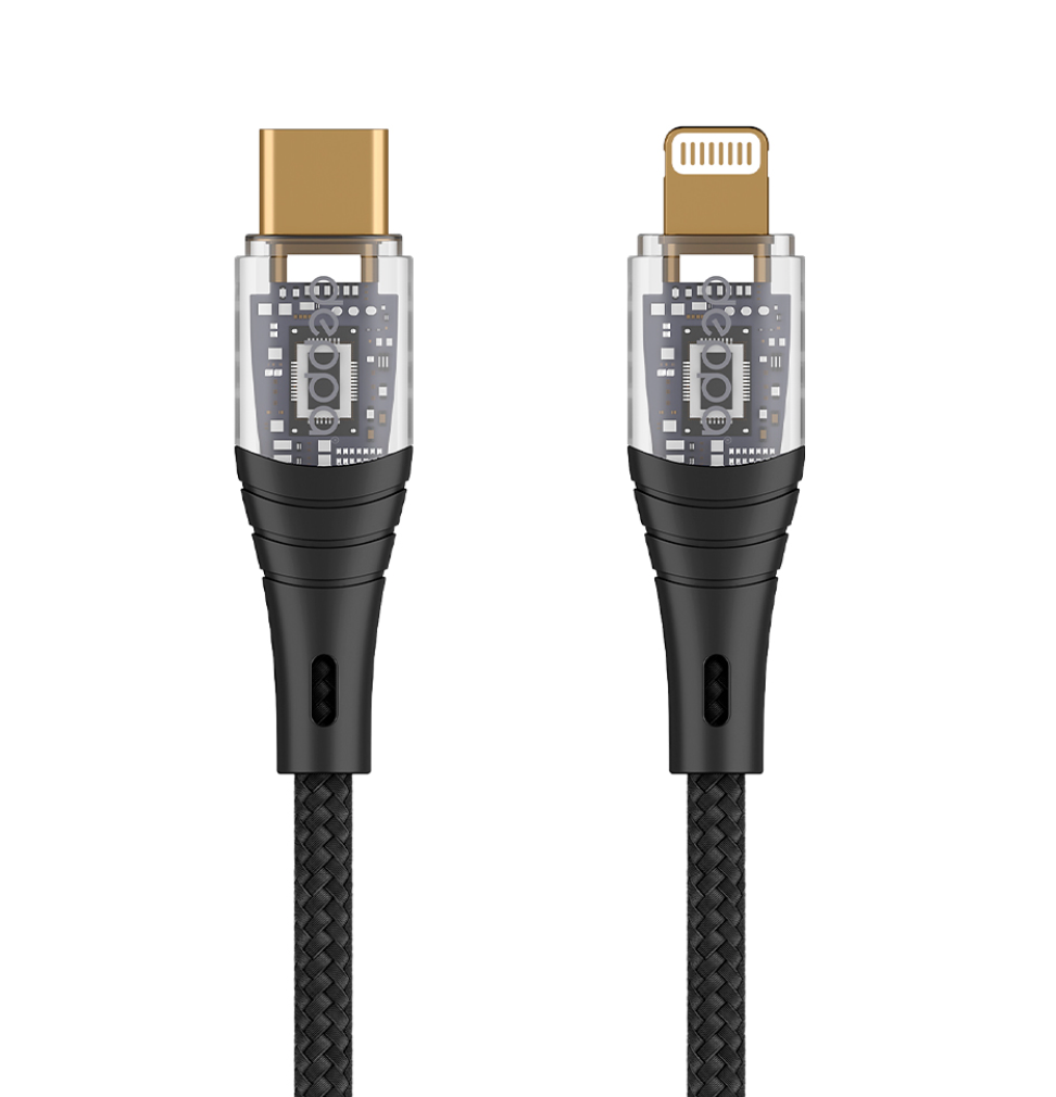 Кабель Deppa Crystal USB-C - Lightning, 1м, черный