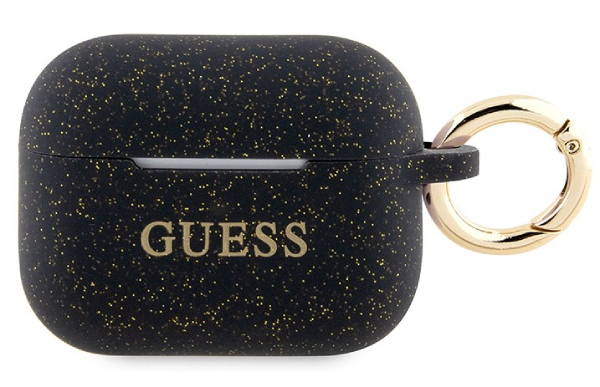 Чехол Guess для Airpods Pro 2 Silicone with ring Glitter, чёрный
