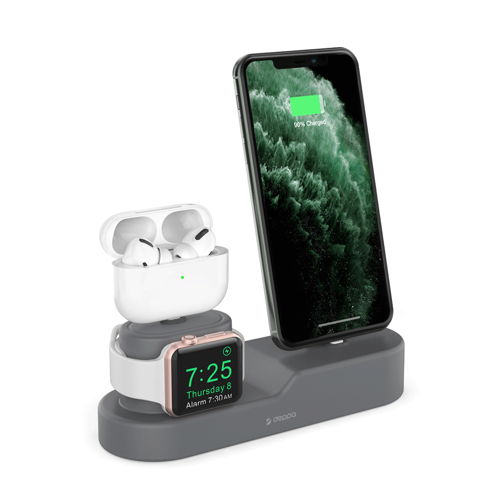Подставка Deppa для зарядки 3 в 1: iPhone, AirPods, Apple Watch, серый