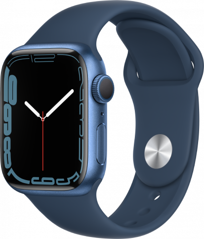 Apple Watch Series 7, 41 мм, (MKN13) корпус из алюминия синего цвета, спортивный ремешок синего цвета