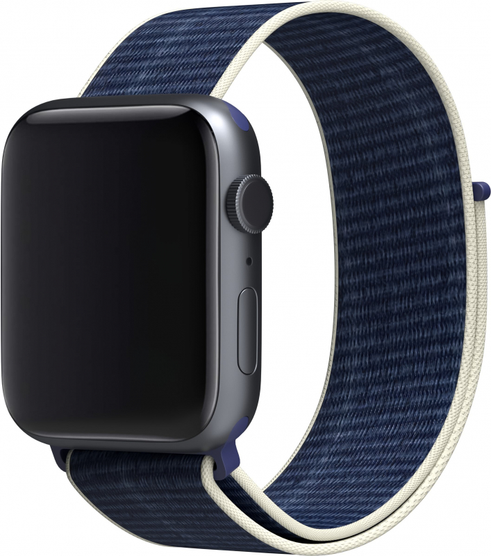 Apple Watch Series 9, 45 мм, корпус из алюминия цвета «темная ночь», нейлоновый ремешок «ледяной синий» (MR9Q3)