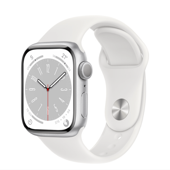 Apple Watch Series 8, 41 мм, корпус из алюминия серебристого цвета, спортивный ремешок белого цвета (MP6R3/MP6K3)