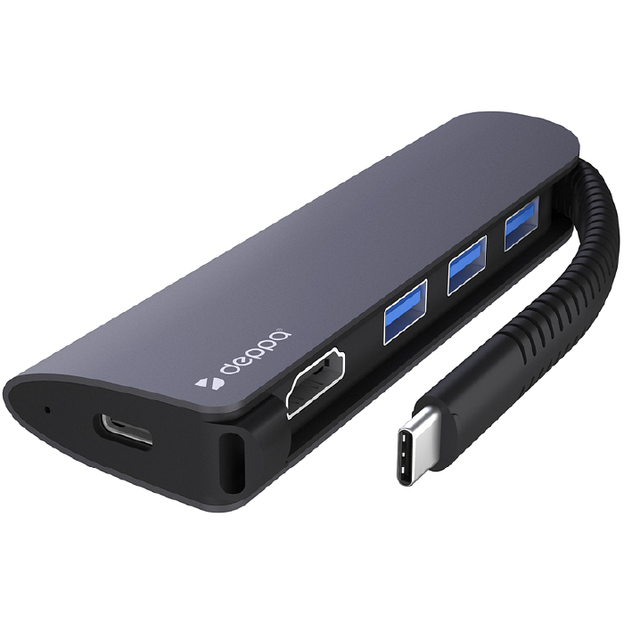 Адаптер Deppa USB Type-C, HDMI, Power Delivery, 2 x USB 3.0, графит