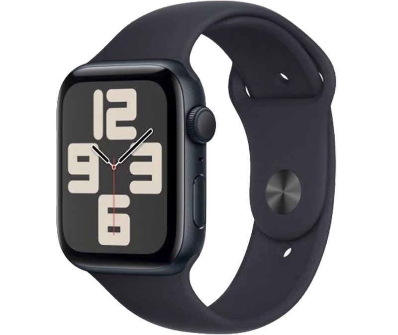 Apple Watch SE 2023, 44 мм, корпус из алюминия цвета «темная ночь», спортивный ремешок цвета «темная ночь» S/M (MRE73)
