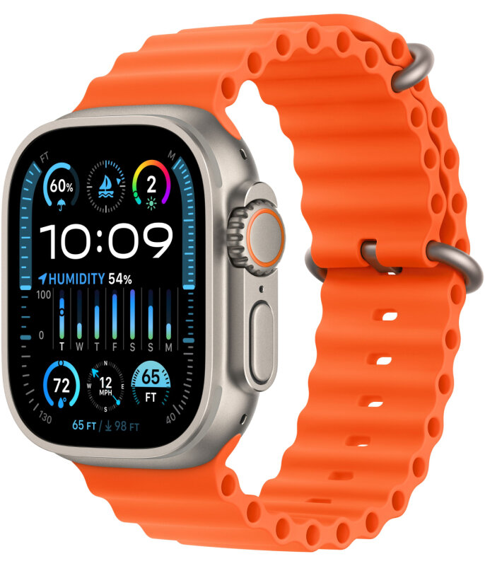 Apple Watch Ultra 2 GPS, 49 мм, корпус из титана, ремешок Ocean оранжевого цвета (MRF83/MREH3)