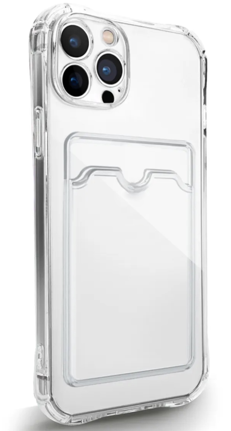 Чехол силиконовый для iPhone 13 Pro Max прозрачный с кармашком карт
