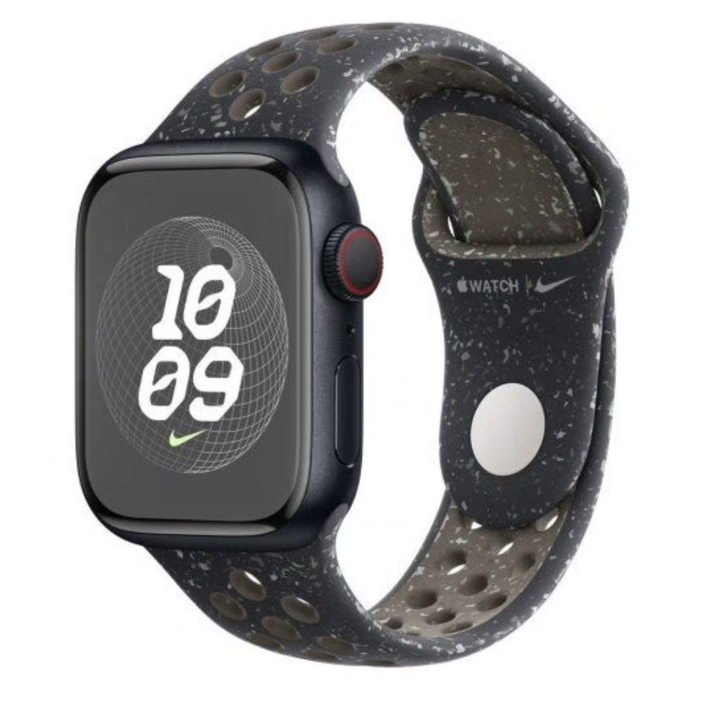 Apple Watch Series 9, 45 мм, корпус из алюминия цвета «темная ночь», спортивный ремешок Nike «темная ночь» (MUV53)